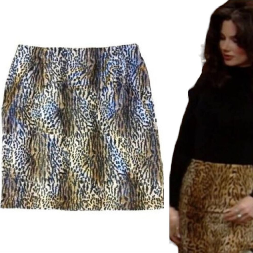 VTG Beige Black Leopard Print Faux Fur Mini Pencil Skirt Size 16 *XL